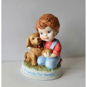 Vtg Avon Tender Memories "Friends For Keeps" Porcelain Figure - 1991 Boy and Dog